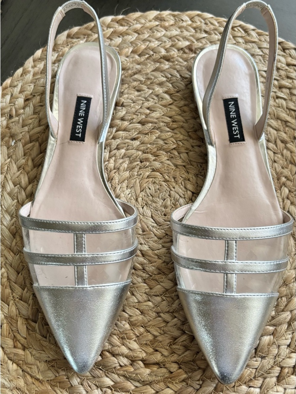 Nine West Metallic Silver Pointed-Toe Slingback Mules
